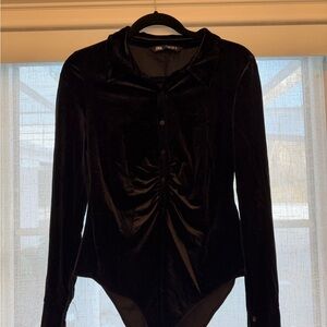 Zara Elegant Black Velvet Bodysuit